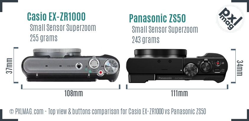 Casio EX-ZR1000 vs Panasonic ZS50 top view buttons comparison