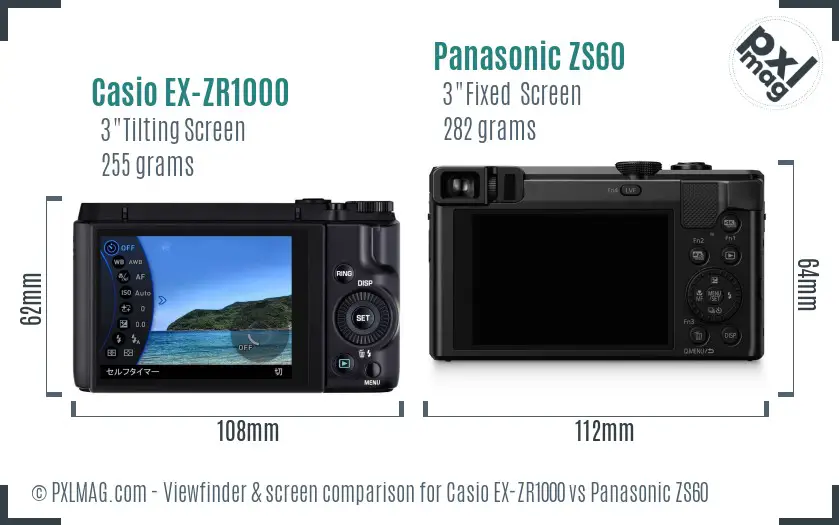 Casio EX-ZR1000 vs Panasonic ZS60 Screen and Viewfinder comparison