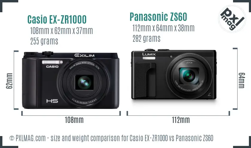 Casio EX-ZR1000 vs Panasonic ZS60 size comparison