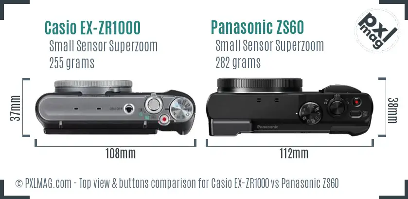 Casio EX-ZR1000 vs Panasonic ZS60 top view buttons comparison