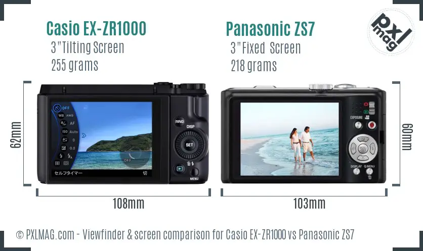 Casio EX-ZR1000 vs Panasonic ZS7 Screen and Viewfinder comparison