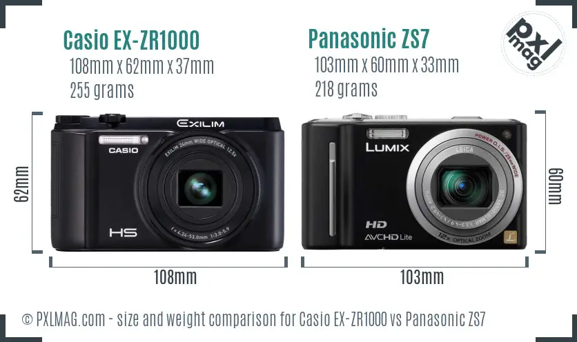 Casio EX-ZR1000 vs Panasonic ZS7 size comparison