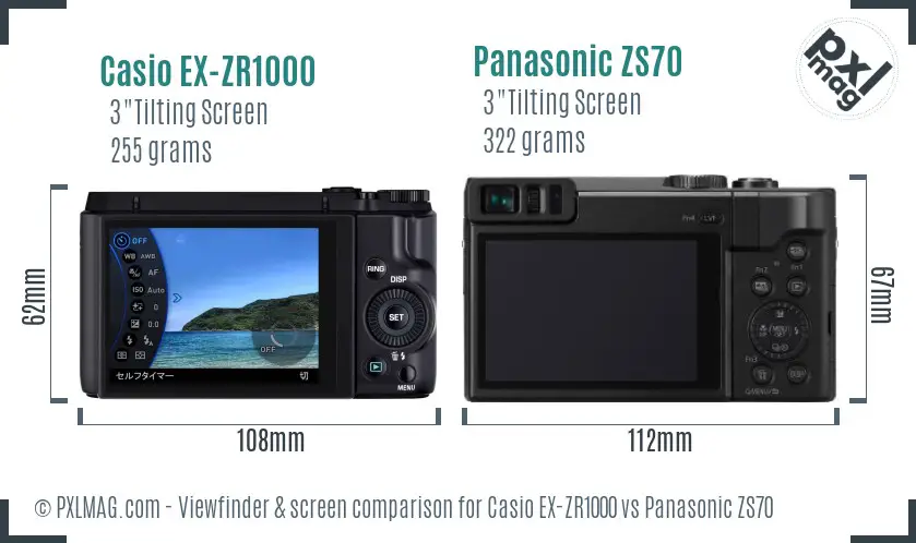 Casio EX-ZR1000 vs Panasonic ZS70 Screen and Viewfinder comparison