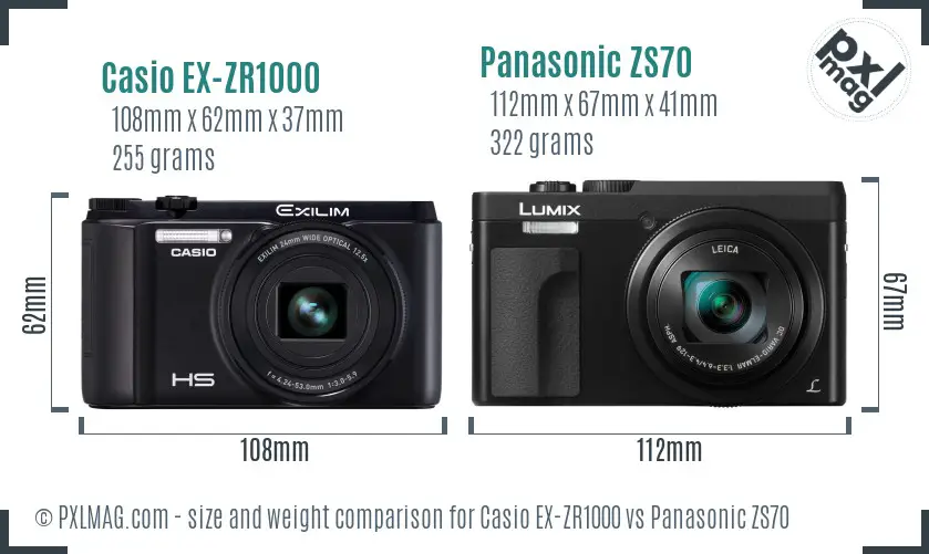 Casio EX-ZR1000 vs Panasonic ZS70 size comparison