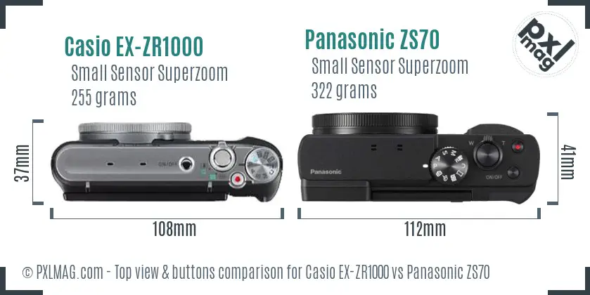 Casio EX-ZR1000 vs Panasonic ZS70 top view buttons comparison