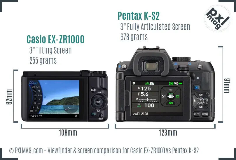 Casio EX-ZR1000 vs Pentax K-S2 Screen and Viewfinder comparison
