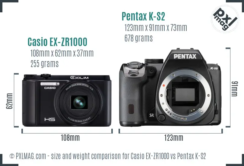 Casio EX-ZR1000 vs Pentax K-S2 size comparison
