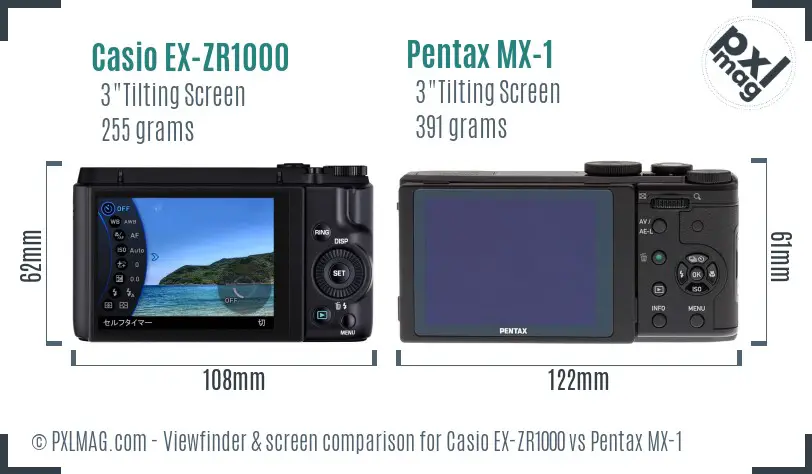 Casio EX-ZR1000 vs Pentax MX-1 Screen and Viewfinder comparison