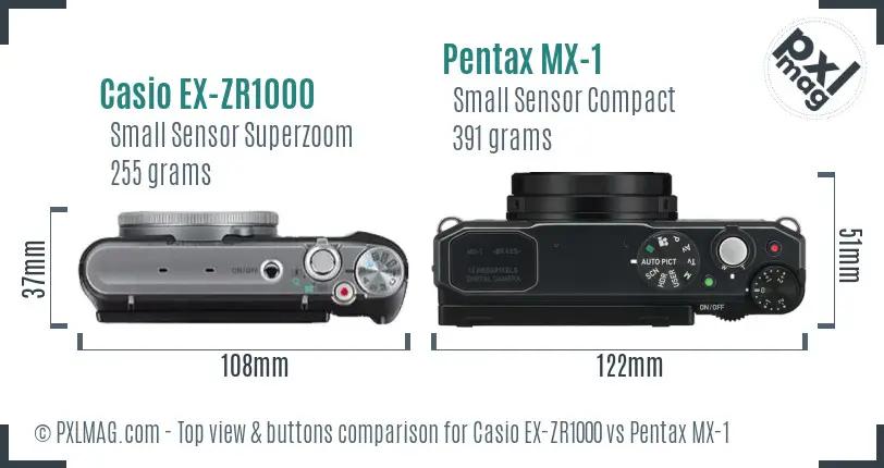 Casio EX-ZR1000 vs Pentax MX-1 top view buttons comparison