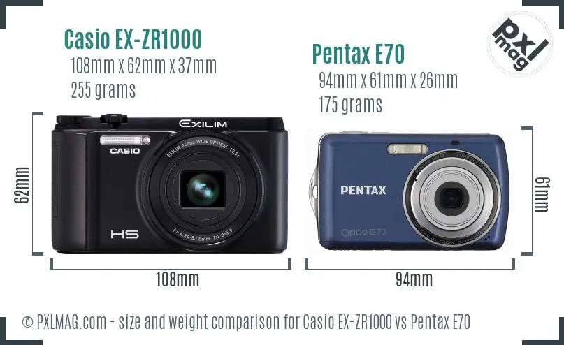 Casio EX-ZR1000 vs Pentax E70 size comparison Casio EX-ZR1000 vs Pentax E70 size comparison