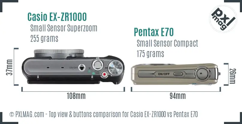 Casio EX-ZR1000 vs Pentax E70 top view buttons comparison