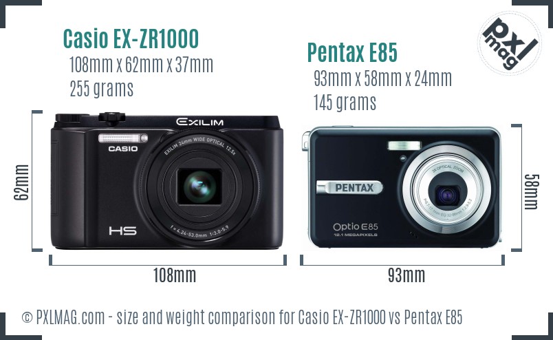 Casio EX-ZR1000 vs Pentax E85 size comparison