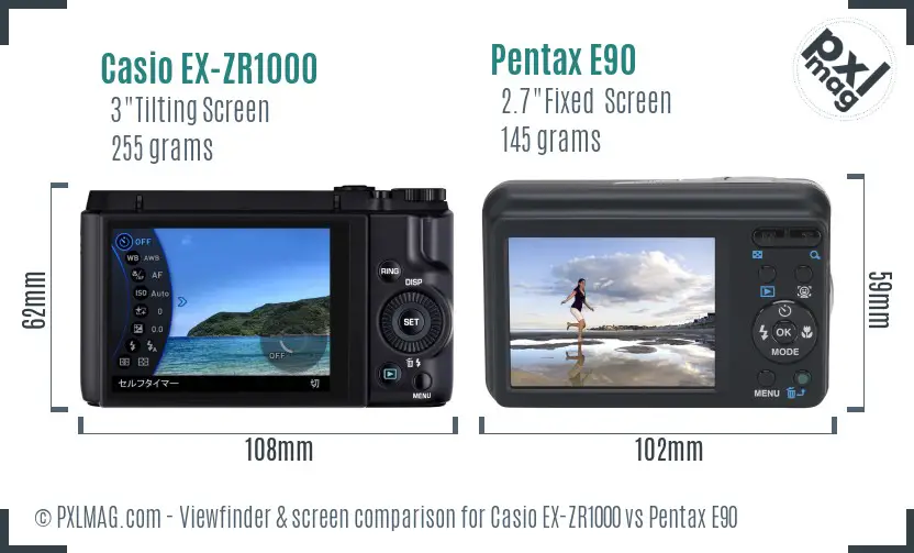 Casio EX-ZR1000 vs Pentax E90 Screen and Viewfinder comparison