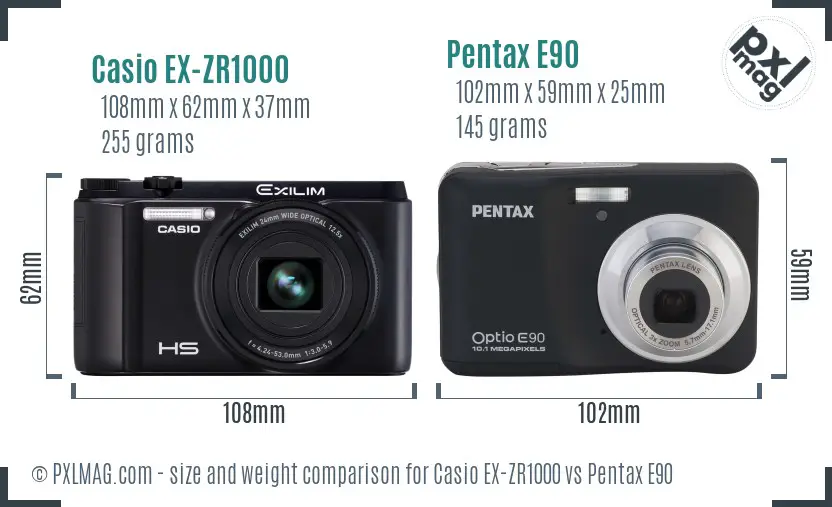 Casio EX-ZR1000 vs Pentax E90 size comparison