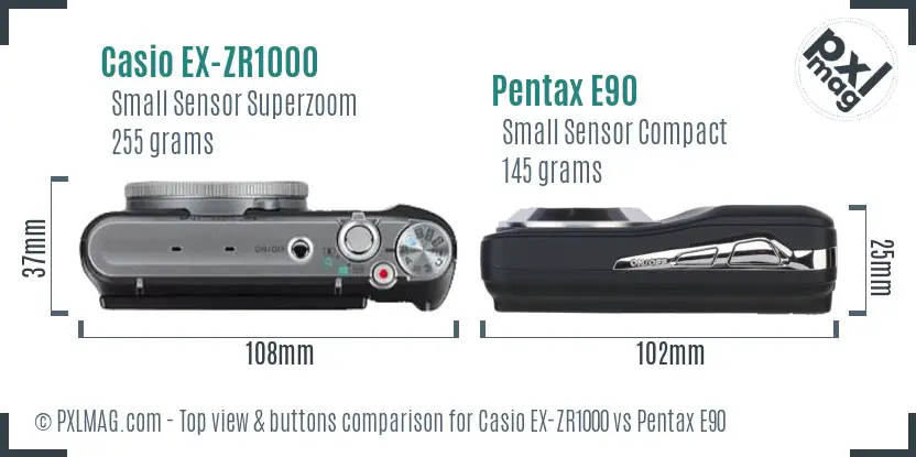 Casio EX-ZR1000 vs Pentax E90 top view buttons comparison