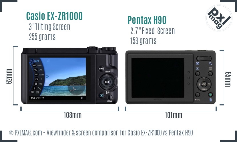 Casio EX-ZR1000 vs Pentax H90 Screen and Viewfinder comparison
