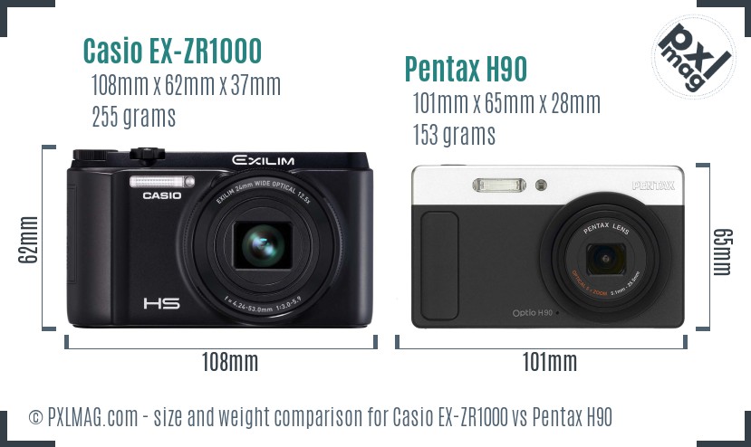 Casio EX-ZR1000 vs Pentax H90 size comparison