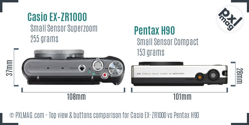 Casio EX-ZR1000 vs Pentax H90 top view buttons comparison
