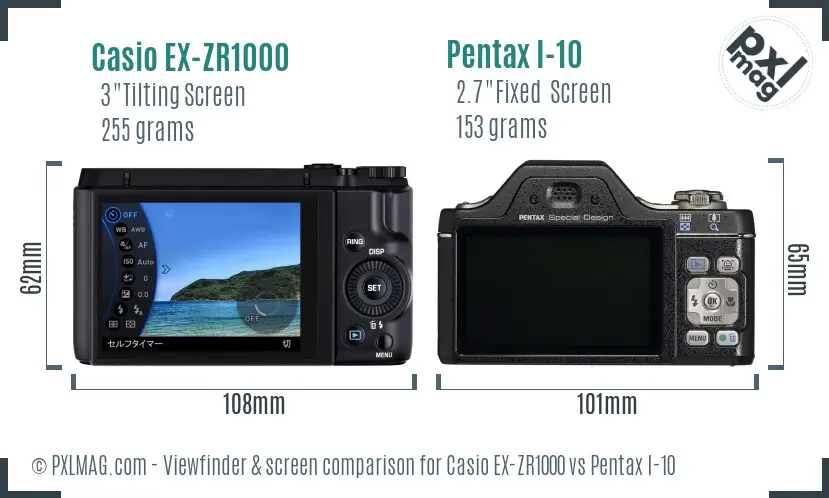 Casio EX-ZR1000 vs Pentax I-10 Screen and Viewfinder comparison