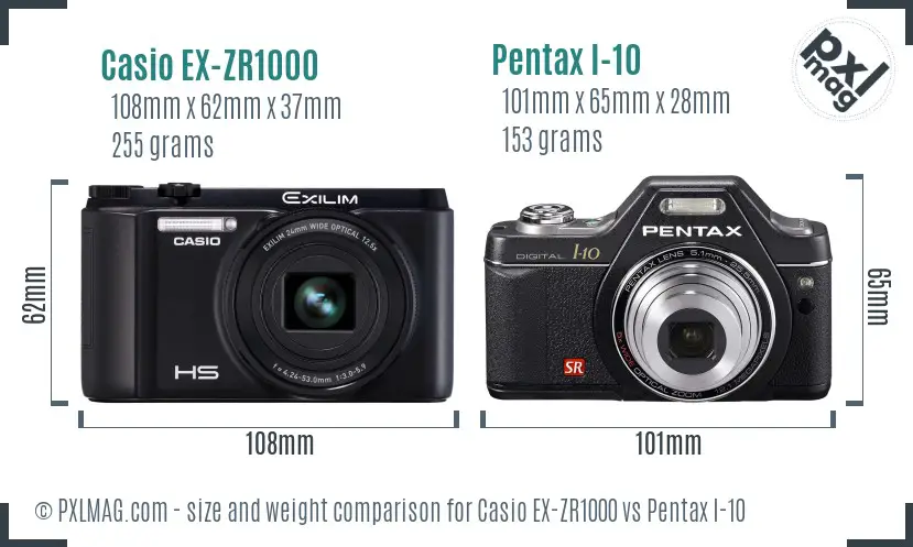 Casio EX-ZR1000 vs Pentax I-10 size comparison