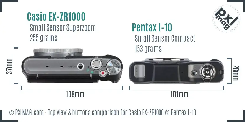 Casio EX-ZR1000 vs Pentax I-10 top view buttons comparison