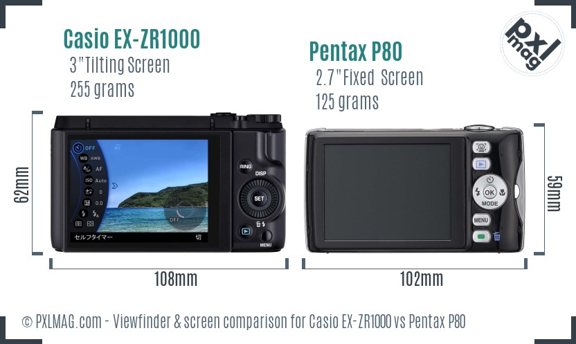 Casio EX-ZR1000 vs Pentax P80 Screen and Viewfinder comparison