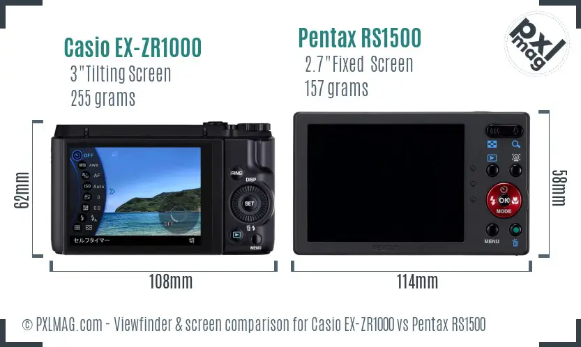 Casio EX-ZR1000 vs Pentax RS1500 Screen and Viewfinder comparison