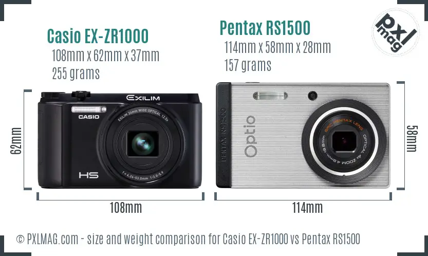 Casio EX-ZR1000 vs Pentax RS1500 size comparison