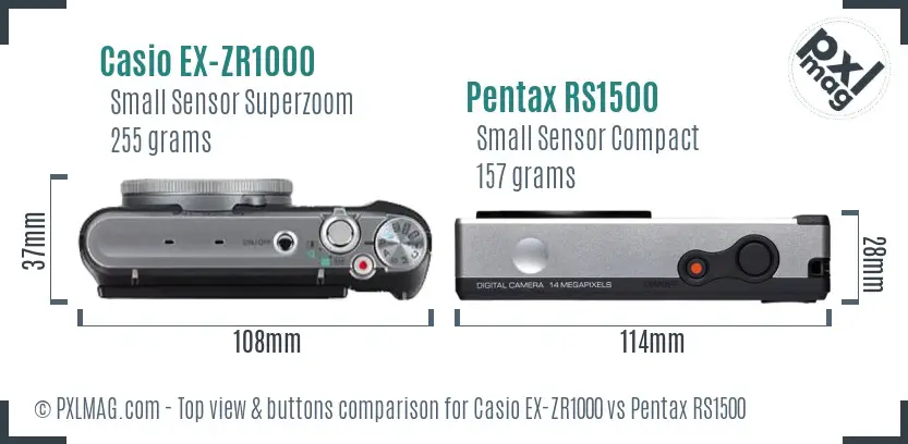 Casio EX-ZR1000 vs Pentax RS1500 top view buttons comparison