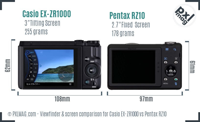Casio EX-ZR1000 vs Pentax RZ10 Screen and Viewfinder comparison