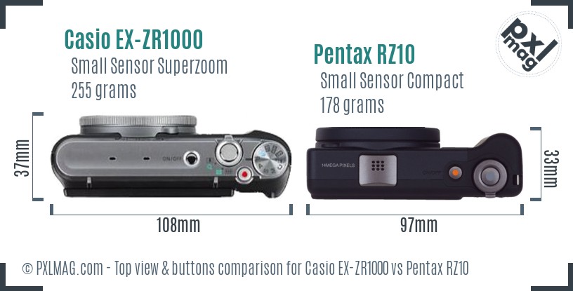 Casio EX-ZR1000 vs Pentax RZ10 top view buttons comparison