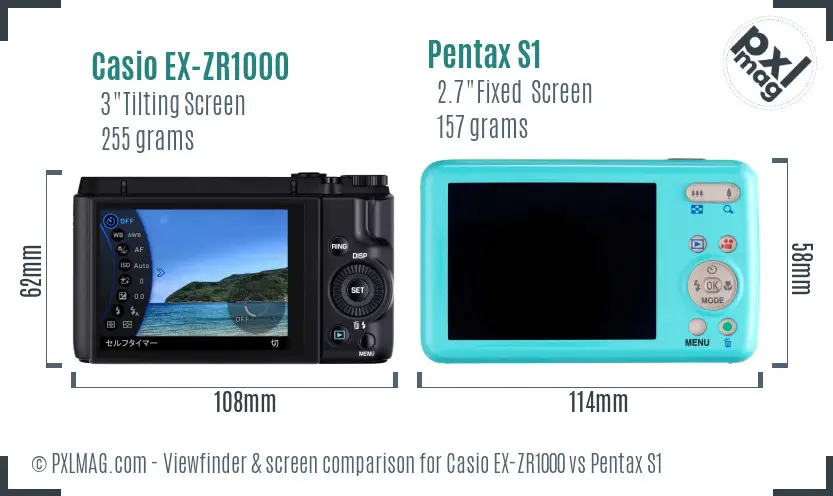 Casio EX-ZR1000 vs Pentax S1 Screen and Viewfinder comparison