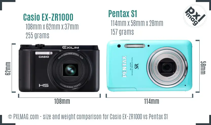 Casio EX-ZR1000 vs Pentax S1 size comparison