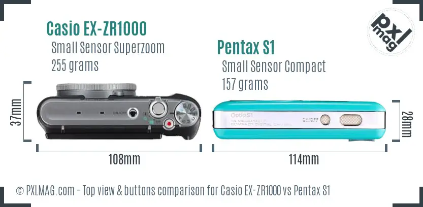 Casio EX-ZR1000 vs Pentax S1 top view buttons comparison