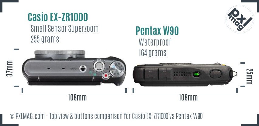 Casio EX-ZR1000 vs Pentax W90 top view buttons comparison