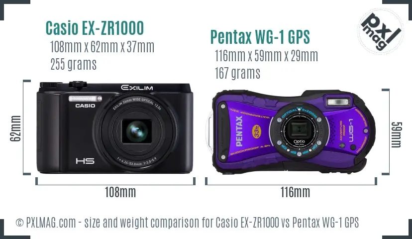 Casio EX-ZR1000 vs Pentax WG-1 GPS size comparison