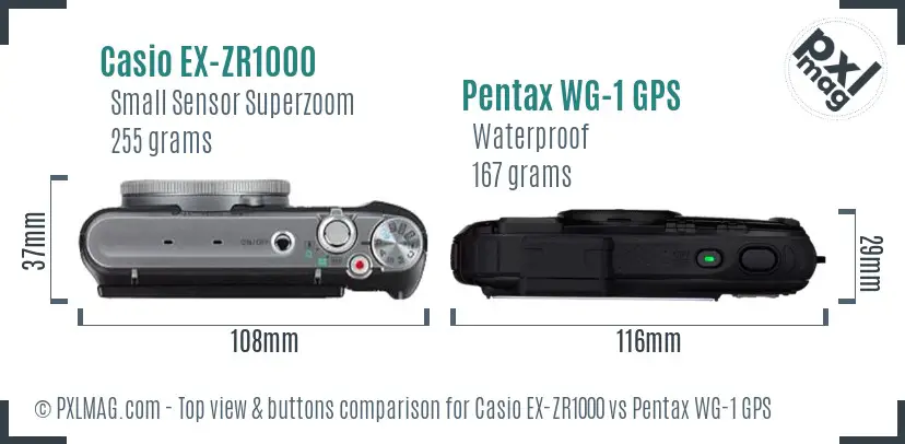 Casio EX-ZR1000 vs Pentax WG-1 GPS top view buttons comparison