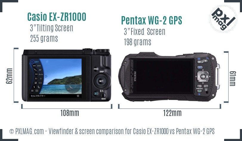 Casio EX-ZR1000 vs Pentax WG-2 GPS Screen and Viewfinder comparison