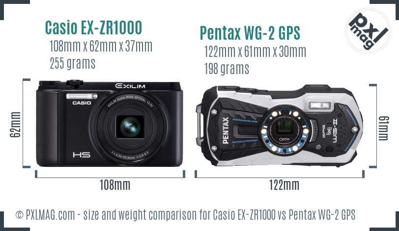 Casio EX-ZR1000 vs Pentax WG-2 GPS size comparison