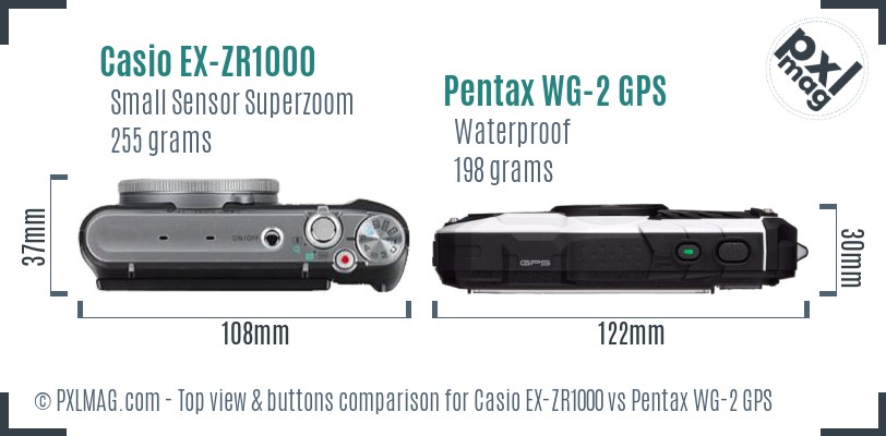 Casio EX-ZR1000 vs Pentax WG-2 GPS top view buttons comparison