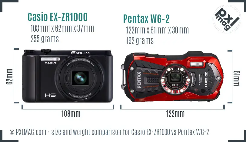Casio EX-ZR1000 vs Pentax WG-2 size comparison