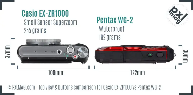 Casio EX-ZR1000 vs Pentax WG-2 top view buttons comparison