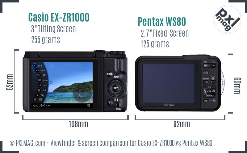 Casio EX-ZR1000 vs Pentax WS80 Screen and Viewfinder comparison