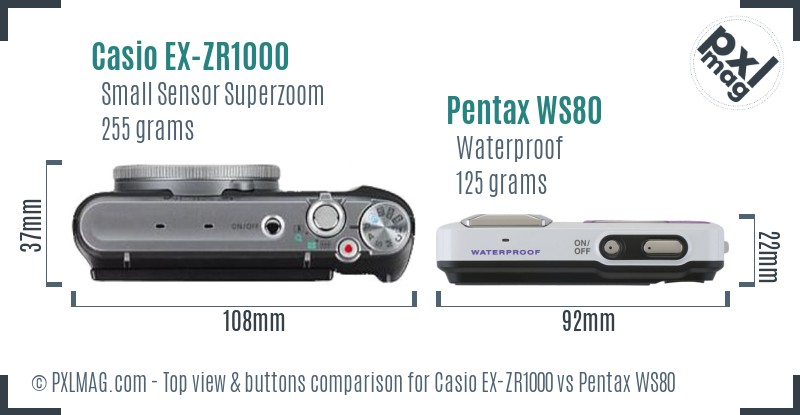 Casio EX-ZR1000 vs Pentax WS80 top view buttons comparison