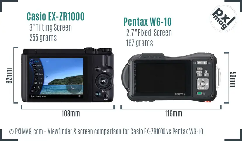 Casio EX-ZR1000 vs Pentax WG-10 Screen and Viewfinder comparison