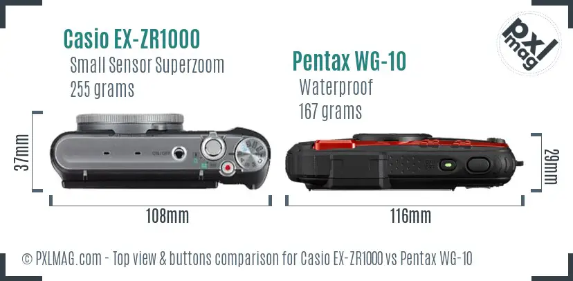 Casio EX-ZR1000 vs Pentax WG-10 top view buttons comparison