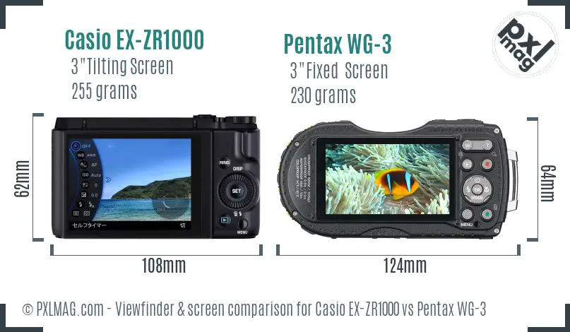 Casio EX-ZR1000 vs Pentax WG-3 Screen and Viewfinder comparison