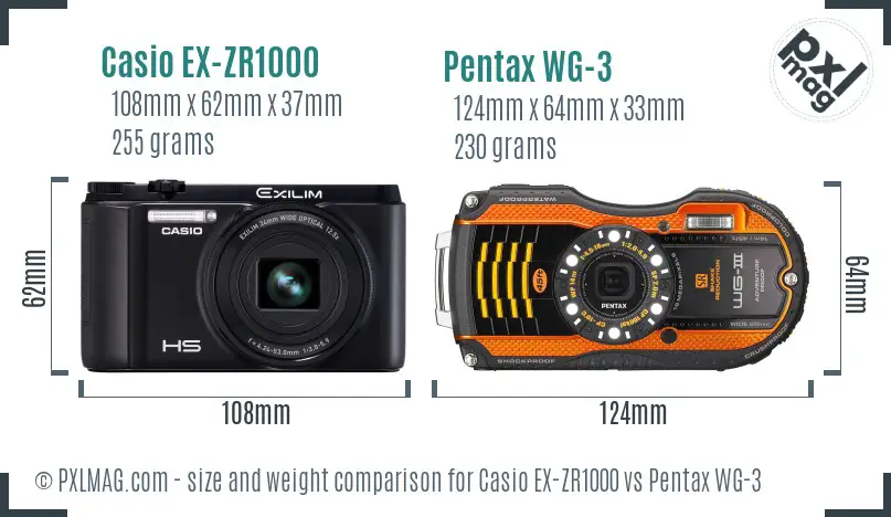 Casio EX-ZR1000 vs Pentax WG-3 size comparison