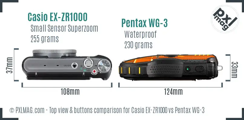 Casio EX-ZR1000 vs Pentax WG-3 top view buttons comparison