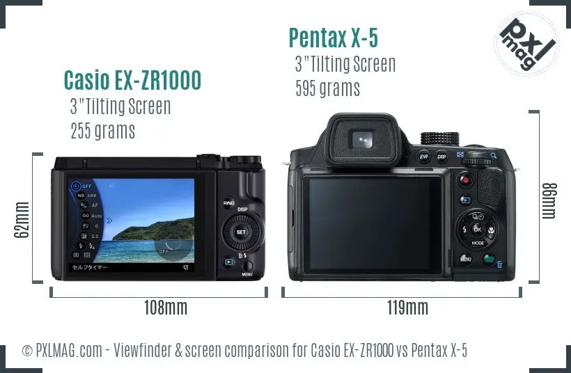 Casio EX-ZR1000 vs Pentax X-5 Screen and Viewfinder comparison